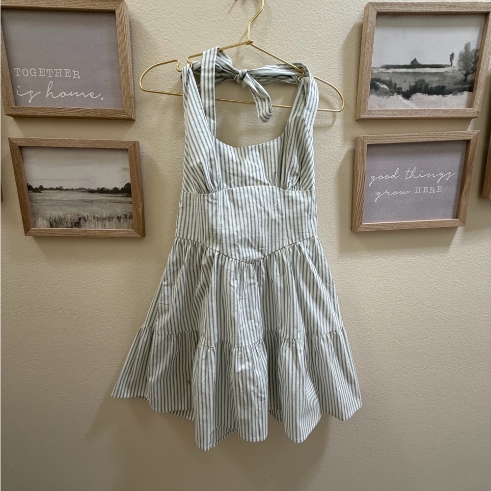 wild fable Light Green and White Striped Tie-Shoulder Sundress